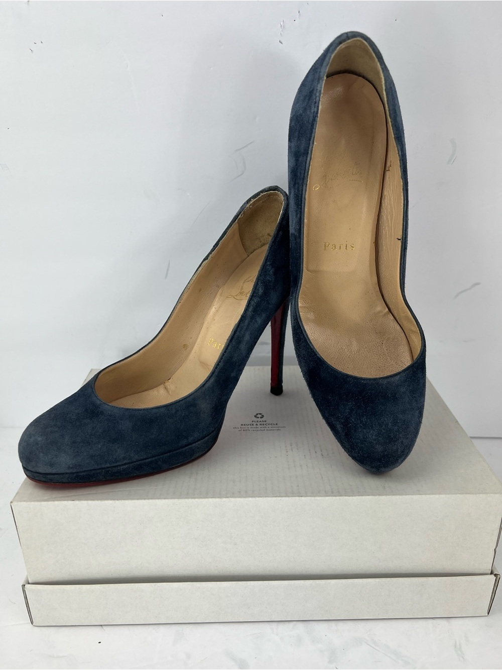 CHRISTIAN LOUBOUTIN ROLANDO BLUE SUEDE PUMPS, SIZR 39.5